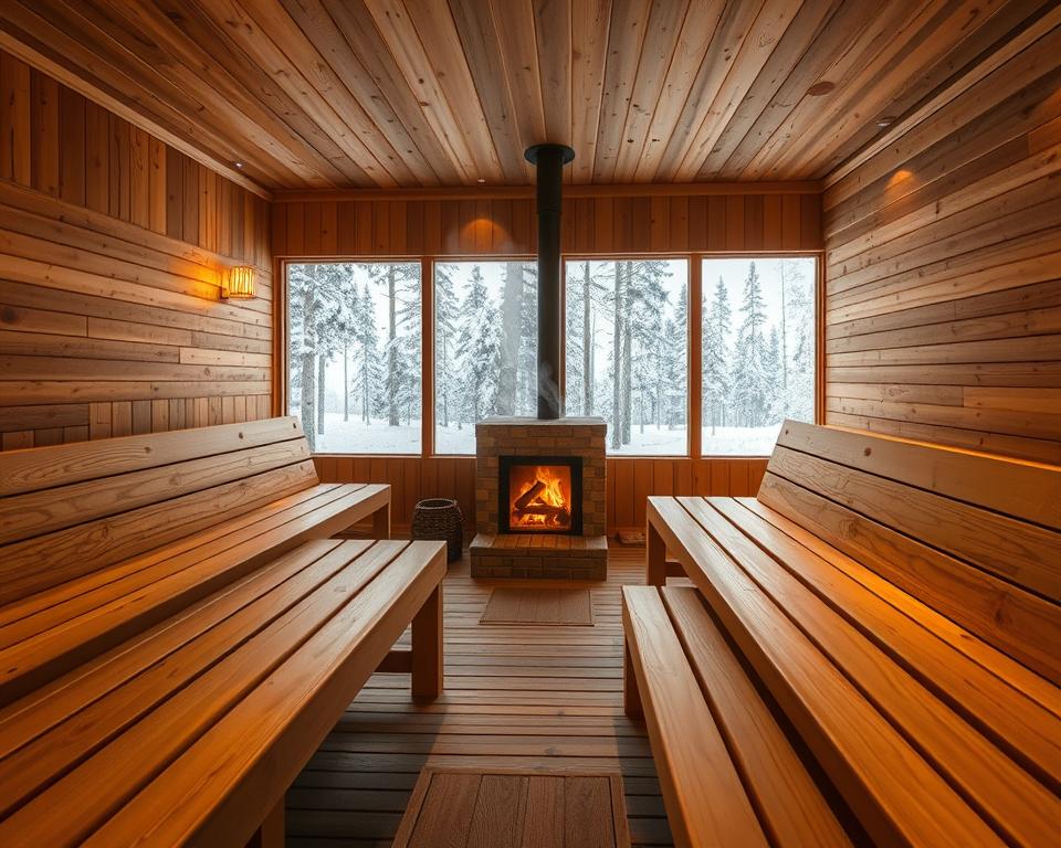 Nordische Hölzer in Skandinavischer Sauna