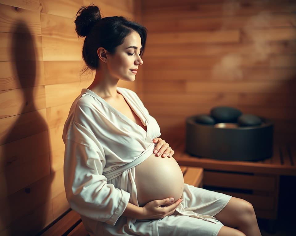 Schwangere Frau in Sauna medizinische Empfehlungen